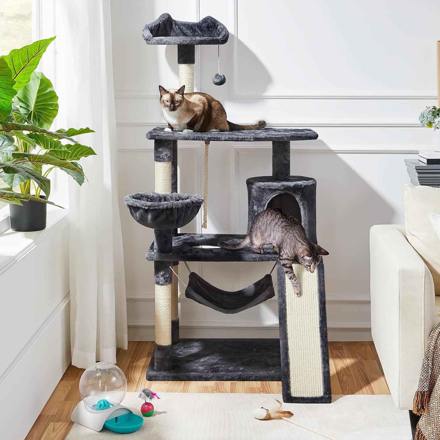 63.5In Multi-Level Cat Tree Tower Condo with Scratching Posts, Platform & Hammock, Cat Activity Center Play Furniture for Kittens, Cats & Pets