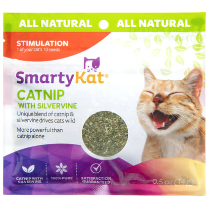 Catnip with Silvervine, Pure & Potent Blend for Cats, Resealable Pouch, 0.5 Oz (5 Pouch)